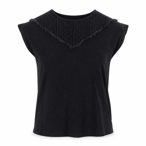 Inextenso Women’s Black Crochet Neck Sleeveless Jersey T-Shirt Size 12