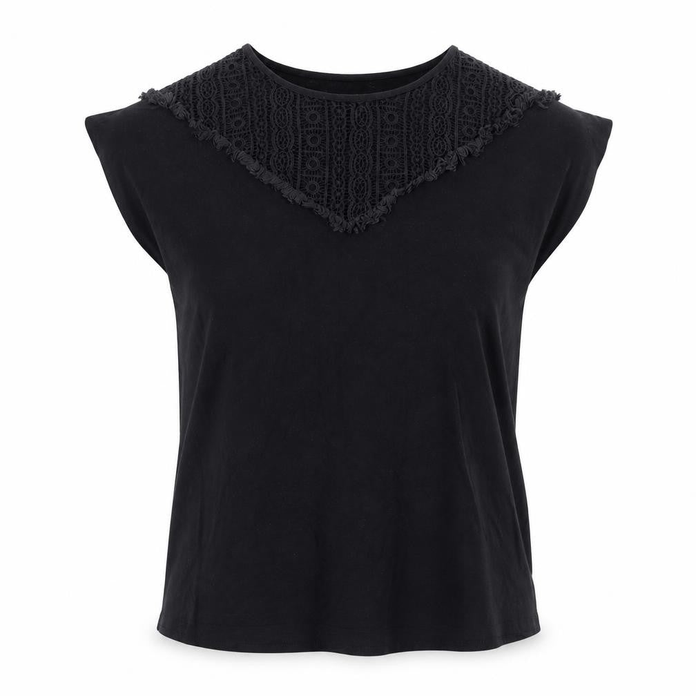 Inextenso Women’s Black Crochet Neck Sleeveless Jersey T-Shirt Size 12