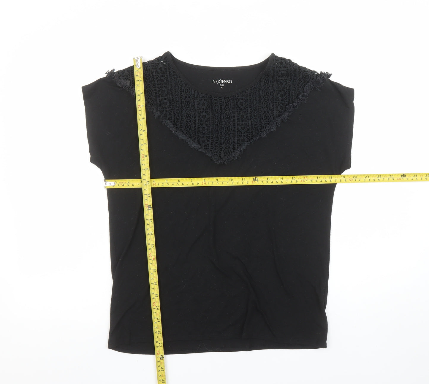 Inextenso Women’s Black Crochet Neck Sleeveless Jersey T-Shirt Size 12