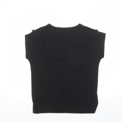 Inextenso Women’s Black Crochet Neck Sleeveless Jersey T-Shirt Size 12