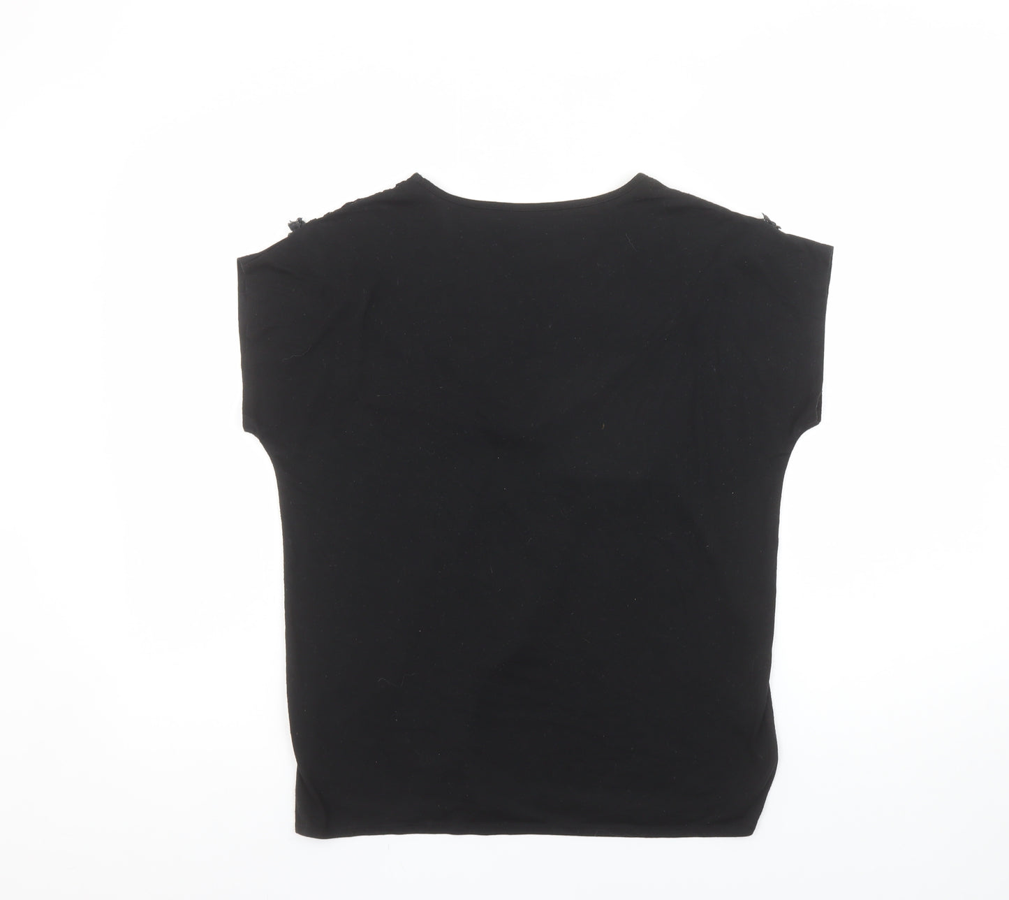 Inextenso Women’s Black Crochet Neck Sleeveless Jersey T-Shirt Size 12
