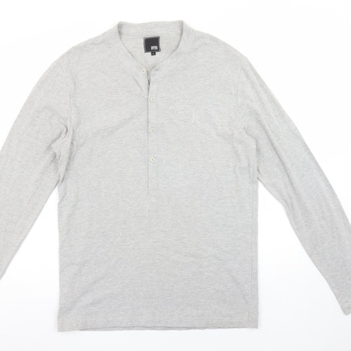 Jack & Jones Men's Grey Henley Long Sleeve T-Shirt Size L
