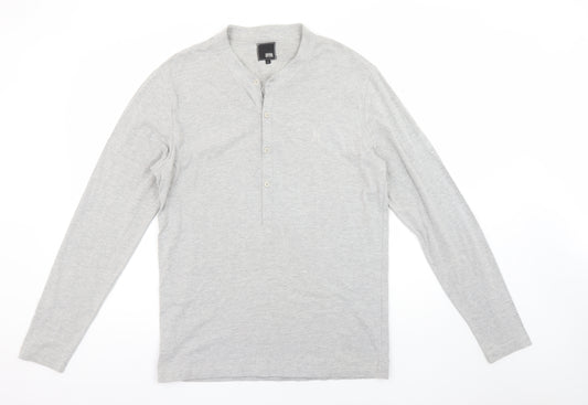 Jack & Jones Men's Grey Henley Long Sleeve T-Shirt Size L