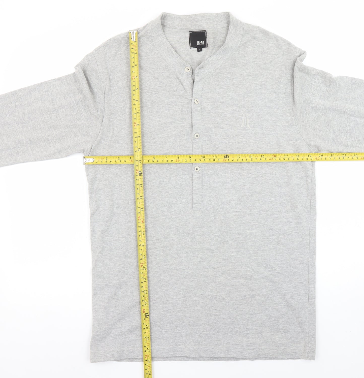 Jack & Jones Men's Grey Henley Long Sleeve T-Shirt Size L