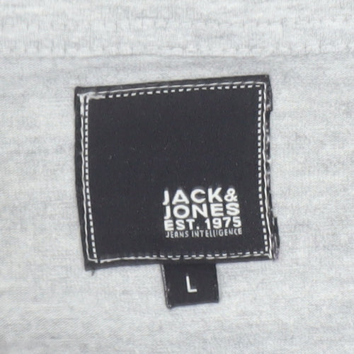 Jack & Jones Men's Grey Henley Long Sleeve T-Shirt Size L