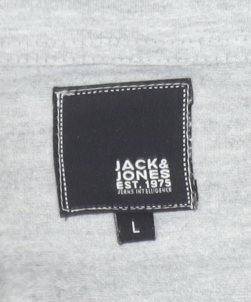 Jack & Jones Men's Grey Henley Long Sleeve T-Shirt Size L