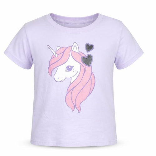 H&M Girls Purple Unicorn Graphic T-Shirt 4-6 Years Short Sleeve Cotton