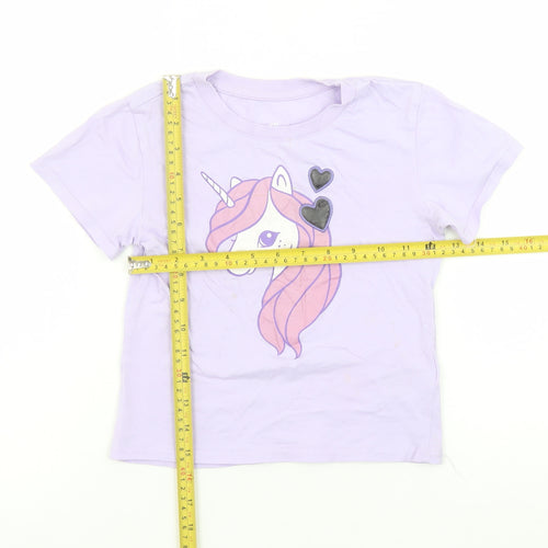 H&M Girls Purple Unicorn Graphic T-Shirt 4-6 Years Short Sleeve Cotton