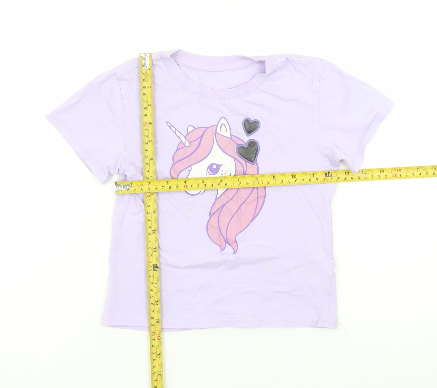H&M Girls Purple Unicorn Graphic T-Shirt 4-6 Years Short Sleeve Cotton