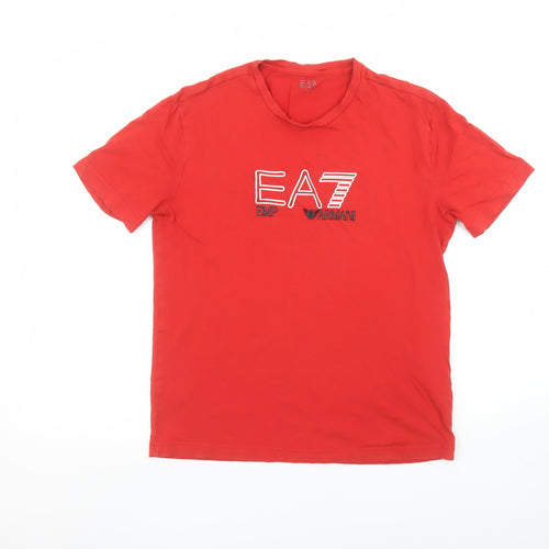 Emporio Armani EA7 Men's Red Short Sleeve Cotton Logo T-Shirt Size S