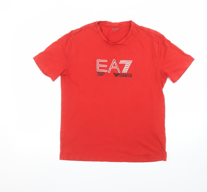 Emporio Armani EA7 Men's Red Short Sleeve Cotton Logo T-Shirt Size S