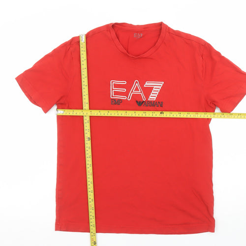 Emporio Armani EA7 Men's Red Short Sleeve Cotton Logo T-Shirt Size S