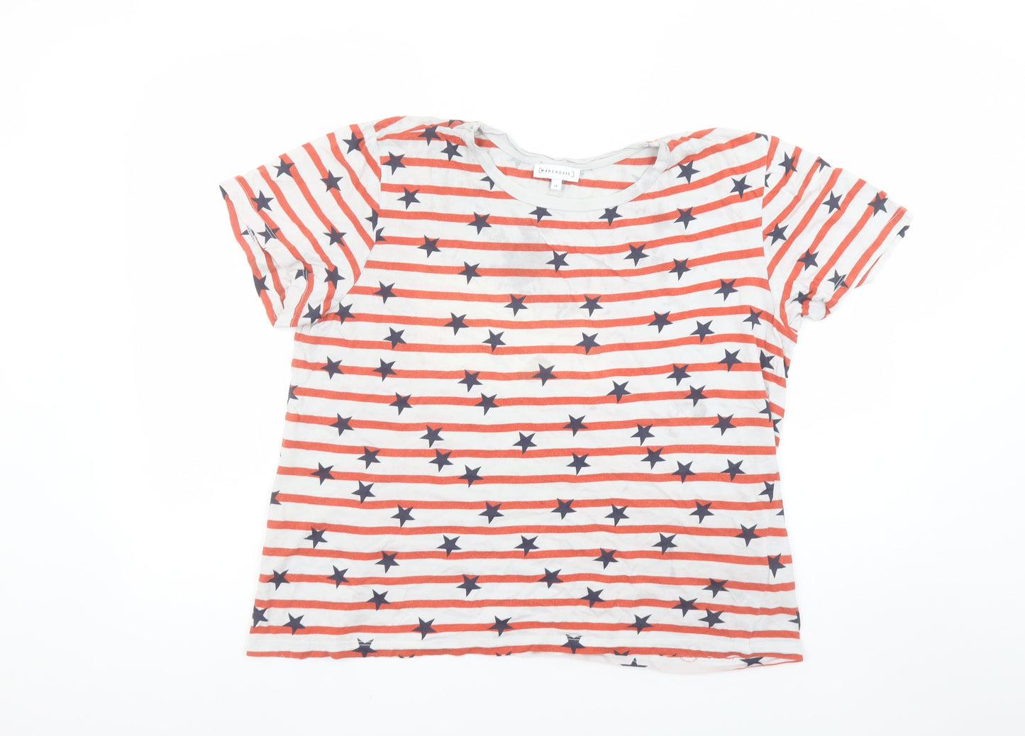 Warehouse Women's Multicoloured Star Stripe Cotton T-Shirt UK 14