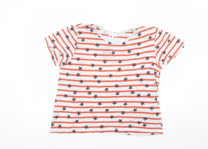 Warehouse Women's Multicoloured Star Stripe Cotton T-Shirt UK 14