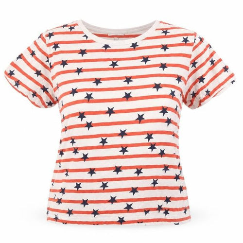 Warehouse Women's Multicoloured Star Stripe Cotton T-Shirt UK 14