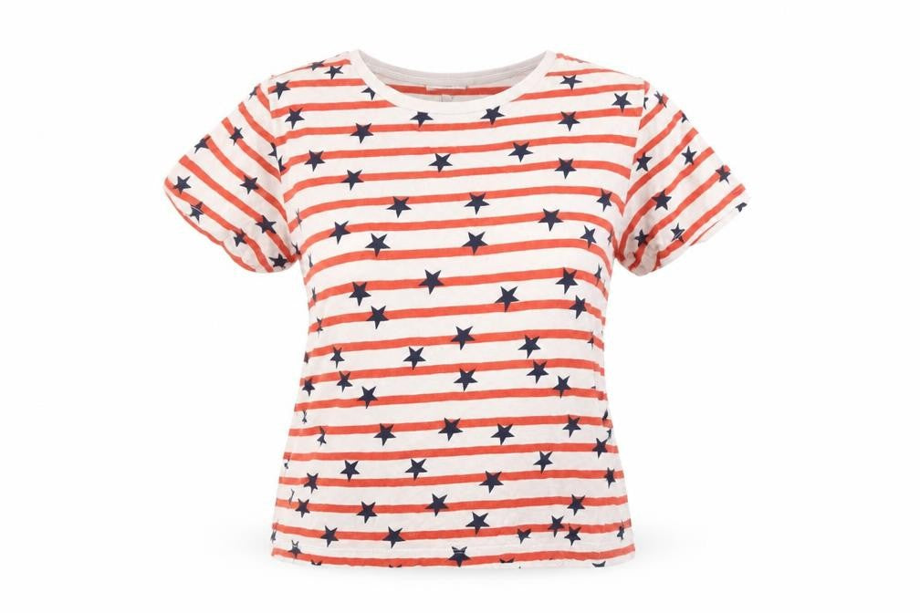Warehouse Women's Multicoloured Star Stripe Cotton T-Shirt UK 14