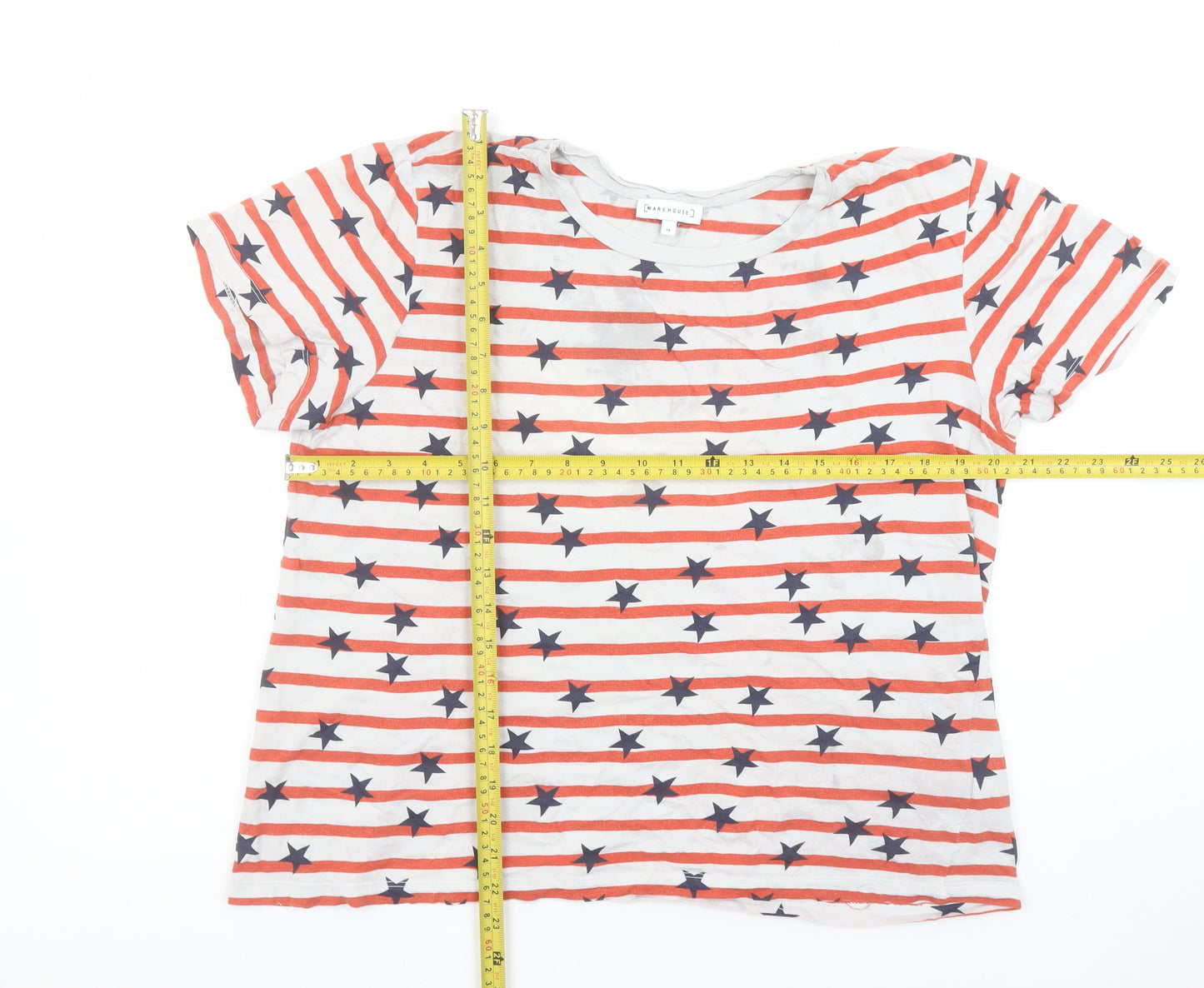 Warehouse Women's Multicoloured Star Stripe Cotton T-Shirt UK 14