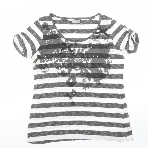 Marks and Spencer Women’s Grey Striped Floral Sequin T-Shirt Size 16
