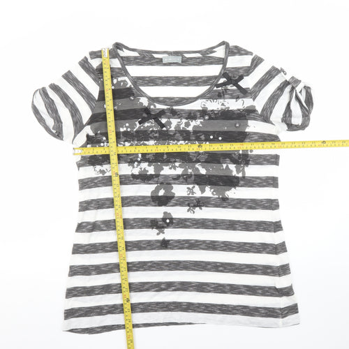 Marks and Spencer Women’s Grey Striped Floral Sequin T-Shirt Size 16