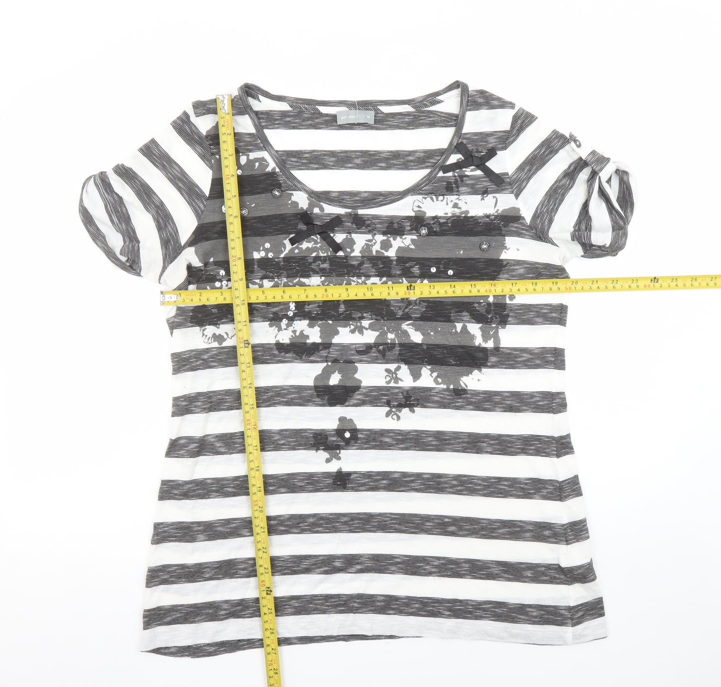 Marks and Spencer Women’s Grey Striped Floral Sequin T-Shirt Size 16