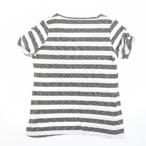 Marks and Spencer Women’s Grey Striped Floral Sequin T-Shirt Size 16