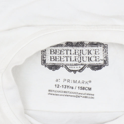 Primark Girls Beige Beetlejuice Graphic T-Shirt 12-13 Years 158cm