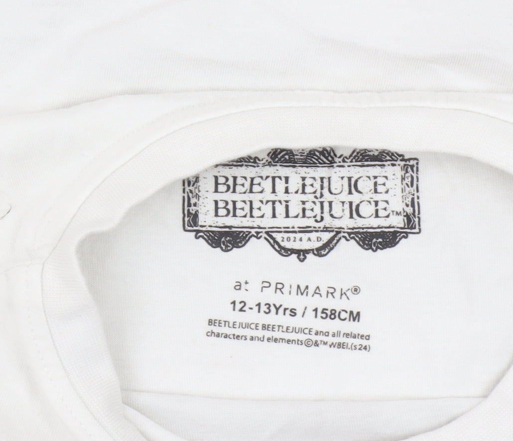 Primark Girls Beige Beetlejuice Graphic T-Shirt 12-13 Years 158cm