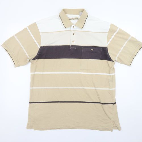 Munsingwear Men's Beige Striped Cotton Polo Shirt Size L