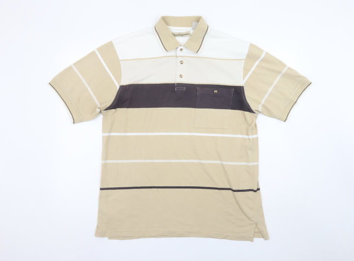 Munsingwear Men's Beige Striped Cotton Polo Shirt Size L