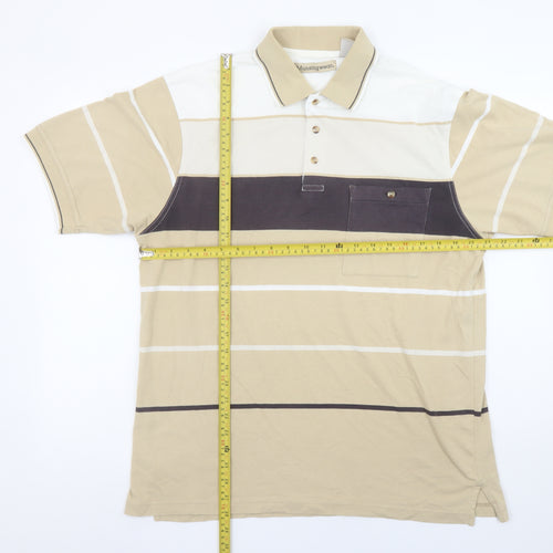Munsingwear Men's Beige Striped Cotton Polo Shirt Size L
