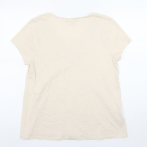 Laura Ashley Women’s Beige Embroidered Cotton Scoop Neck T-Shirt UK 14
