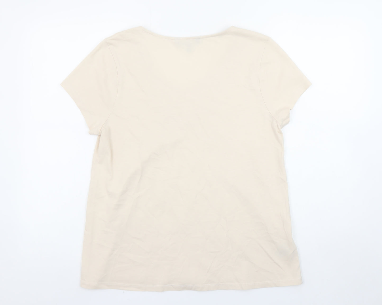 Laura Ashley Women’s Beige Embroidered Cotton Scoop Neck T-Shirt UK 14