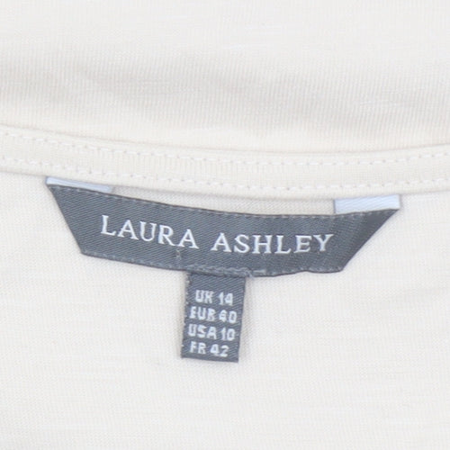 Laura Ashley Women’s Beige Embroidered Cotton Scoop Neck T-Shirt UK 14