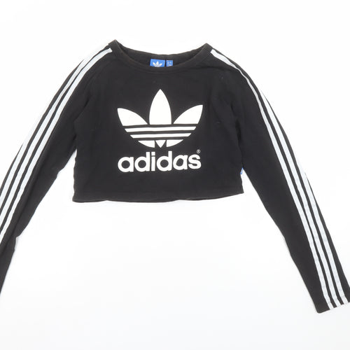 Adidas Womens Black Cropped Long Sleeve Crew Neck T-Shirt Size 12