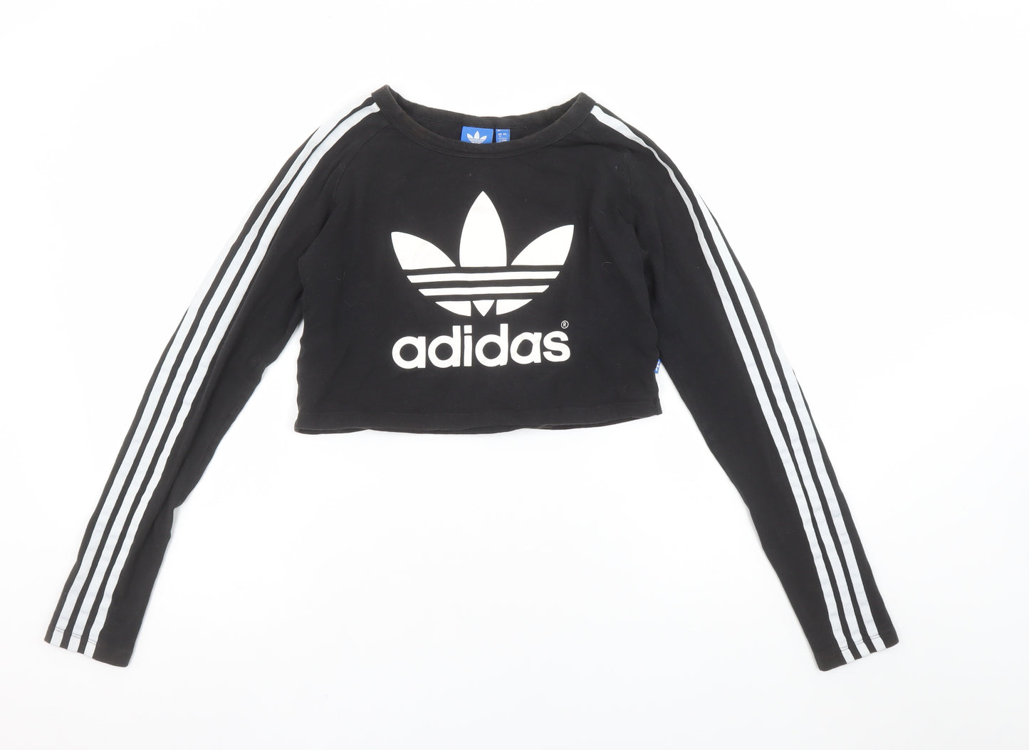 Adidas Womens Black Cropped Long Sleeve Crew Neck T-Shirt Size 12