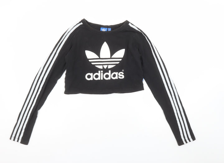 Adidas Womens Black Cropped Long Sleeve Crew Neck T-Shirt Size 12