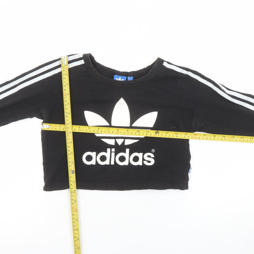 Adidas Womens Black Cropped Long Sleeve Crew Neck T-Shirt Size 12