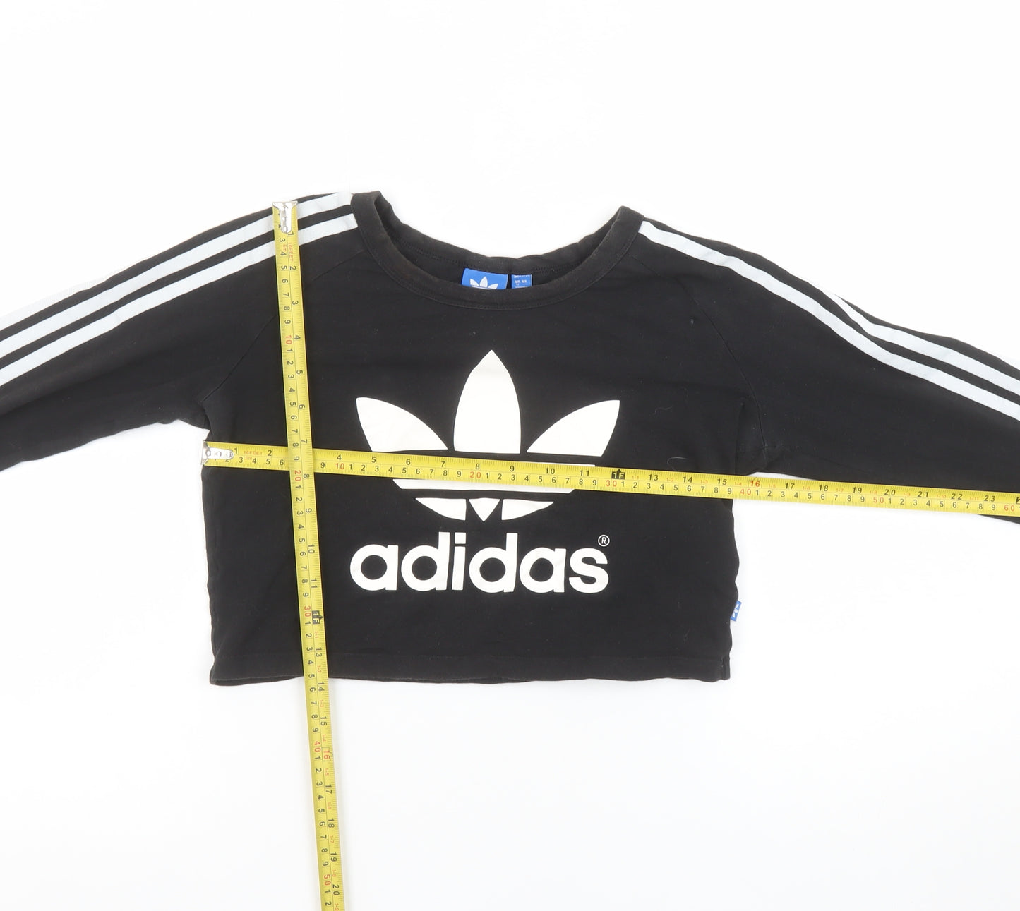 Adidas Womens Black Cropped Long Sleeve Crew Neck T-Shirt Size 12