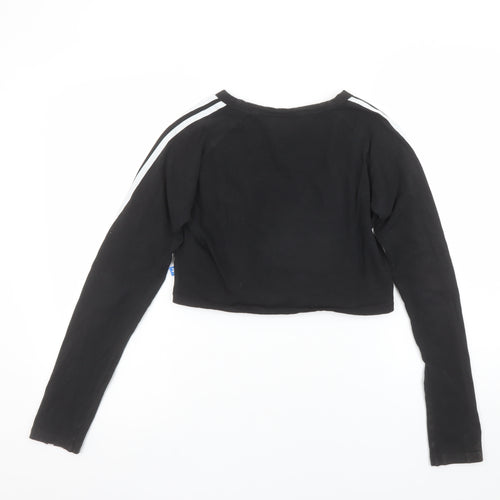 Adidas Womens Black Cropped Long Sleeve Crew Neck T-Shirt Size 12