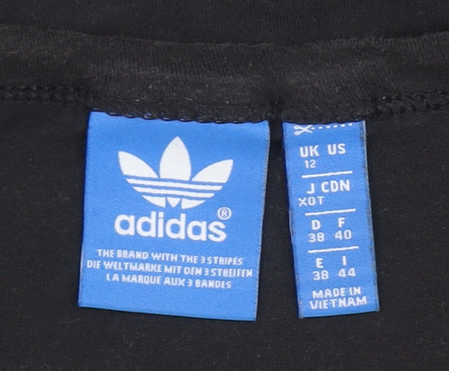 Adidas Womens Black Cropped Long Sleeve Crew Neck T-Shirt Size 12