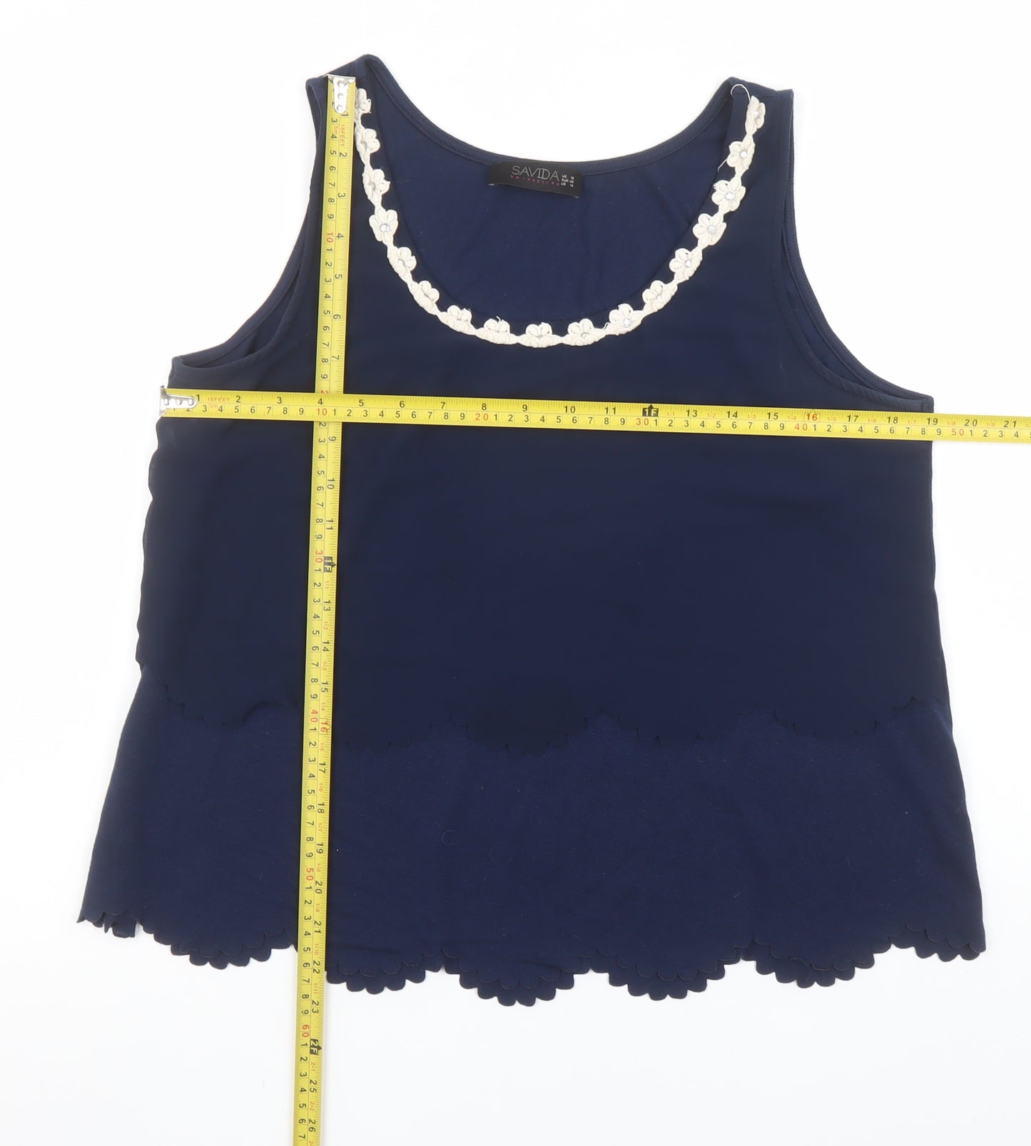 Savida Women's Blue Sleeveless Embroidered Tank Top Size 18