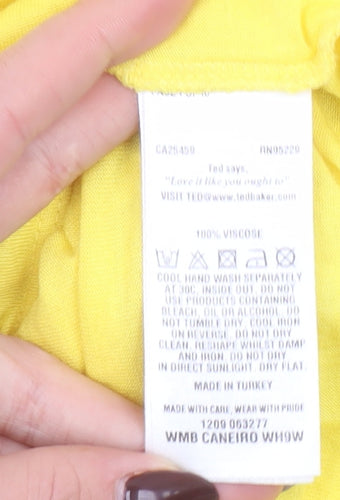 Ted Baker Women's Yellow Short Sleeve Viscose T-Shirt Size 10