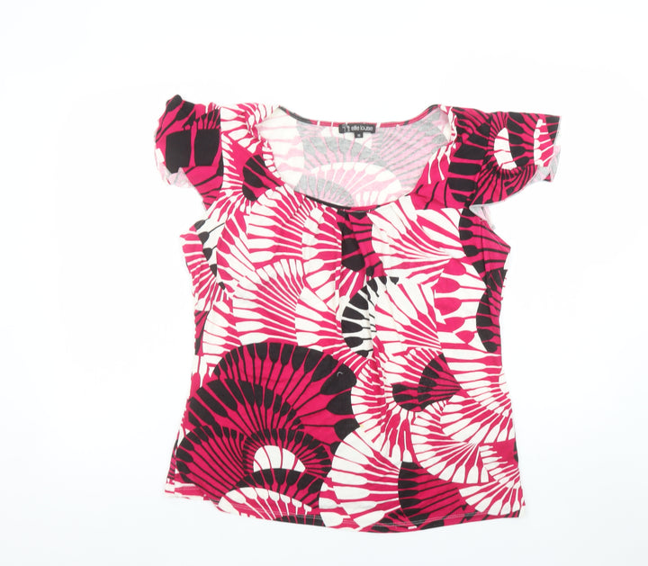 Elle Louise Women’s Pink Geometric Viscose Stretch T-Shirt Size 16
