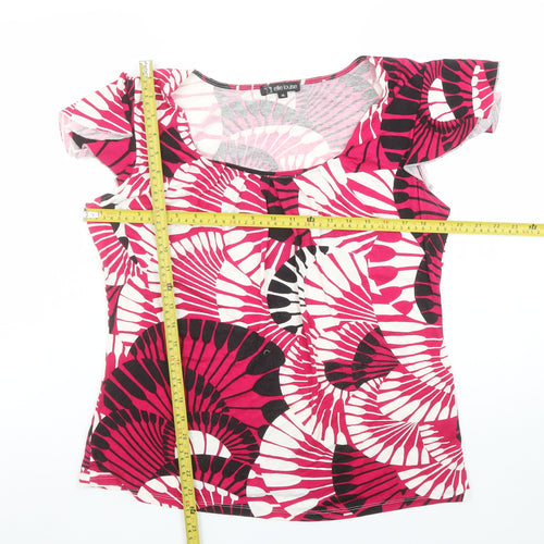 Elle Louise Women’s Pink Geometric Viscose Stretch T-Shirt Size 16