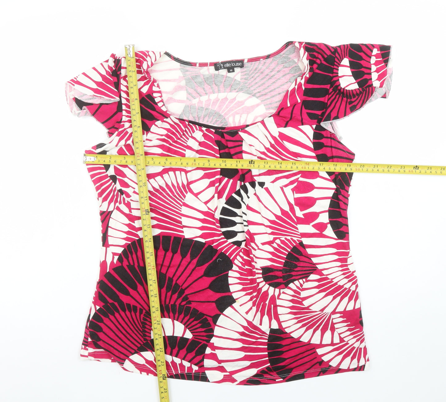Elle Louise Women’s Pink Geometric Viscose Stretch T-Shirt Size 16
