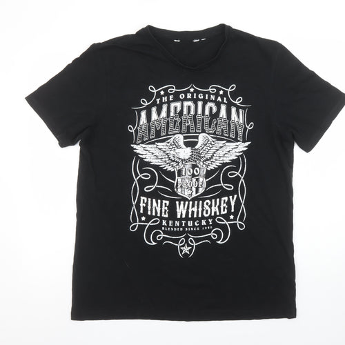 Next Men's Black American Whiskey Graphic Cotton T-Shirt L