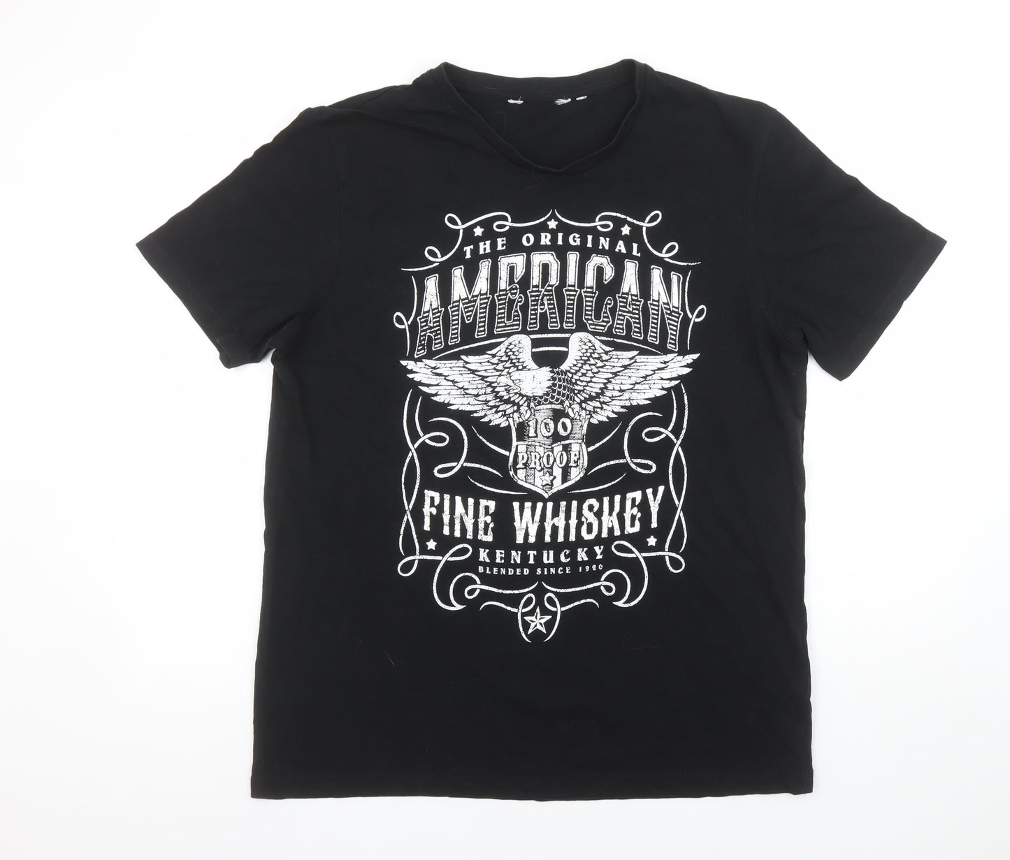 Next Men's Black American Whiskey Graphic Cotton T-Shirt L