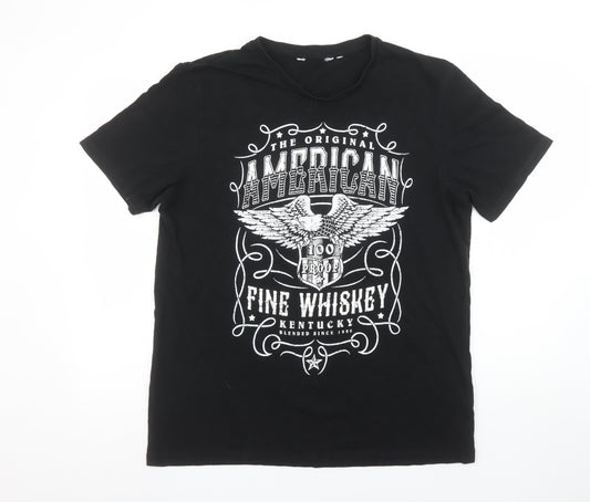 Next Men's Black American Whiskey Graphic Cotton T-Shirt L