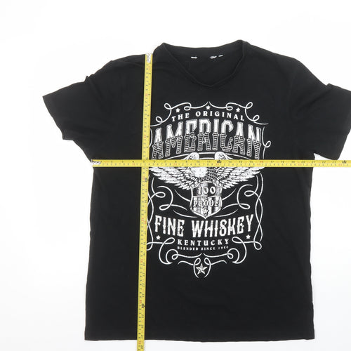 Next Men's Black American Whiskey Graphic Cotton T-Shirt L