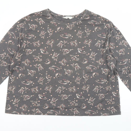 Marks and Spencer Women's Grey Animal Print Long Sleeve Pyjama Top XL